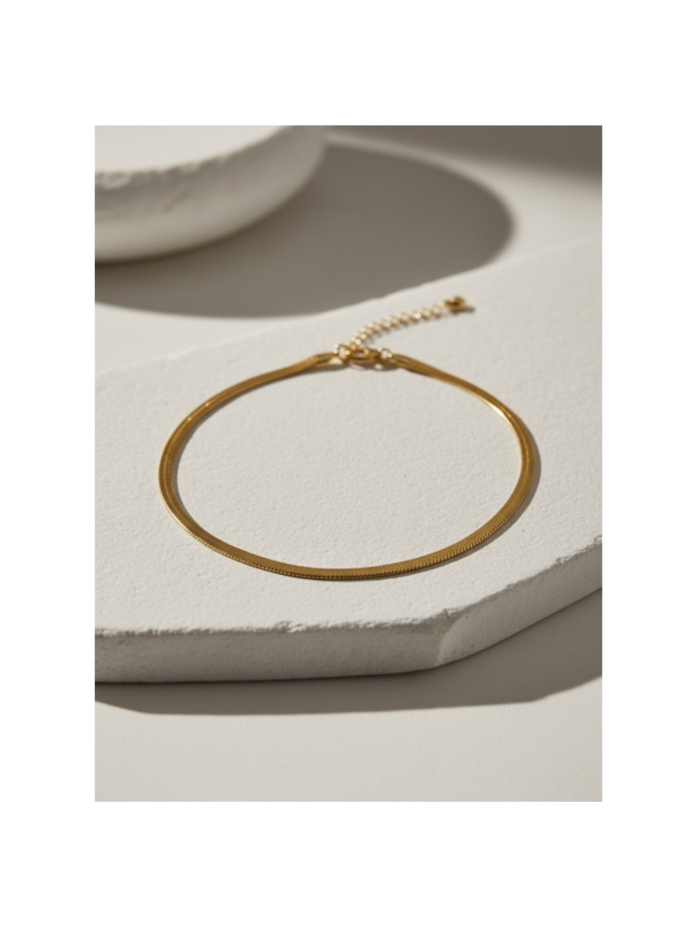 Gold Herringbone choker Chain Necklace - Women Jewelry / 18” Chain - 2” Extender